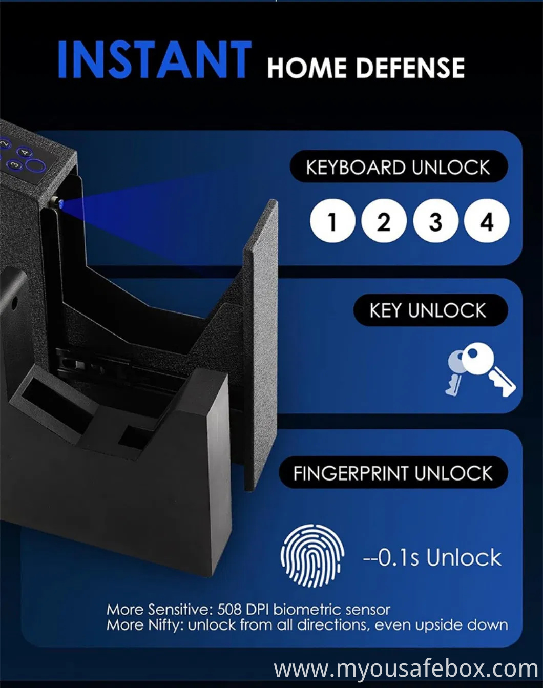 Safe Wall-Mounted Fingerprint Steel Car Portable Secure Gun Safes Locking Box for Pistols Keys Safes